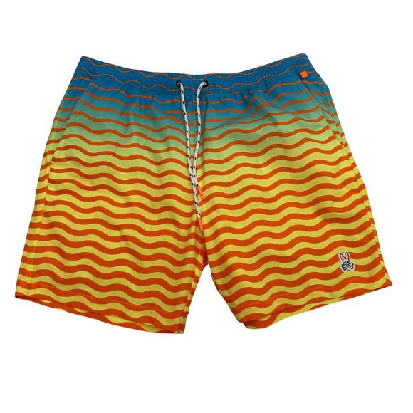 Psycho Bunny Swim Trunk Men's Large Wavy Multicolored - Picture 1 of 7